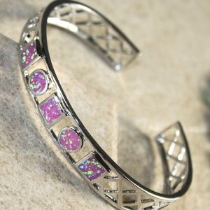 Pink Fire Opal Silver Bracelet Cuff